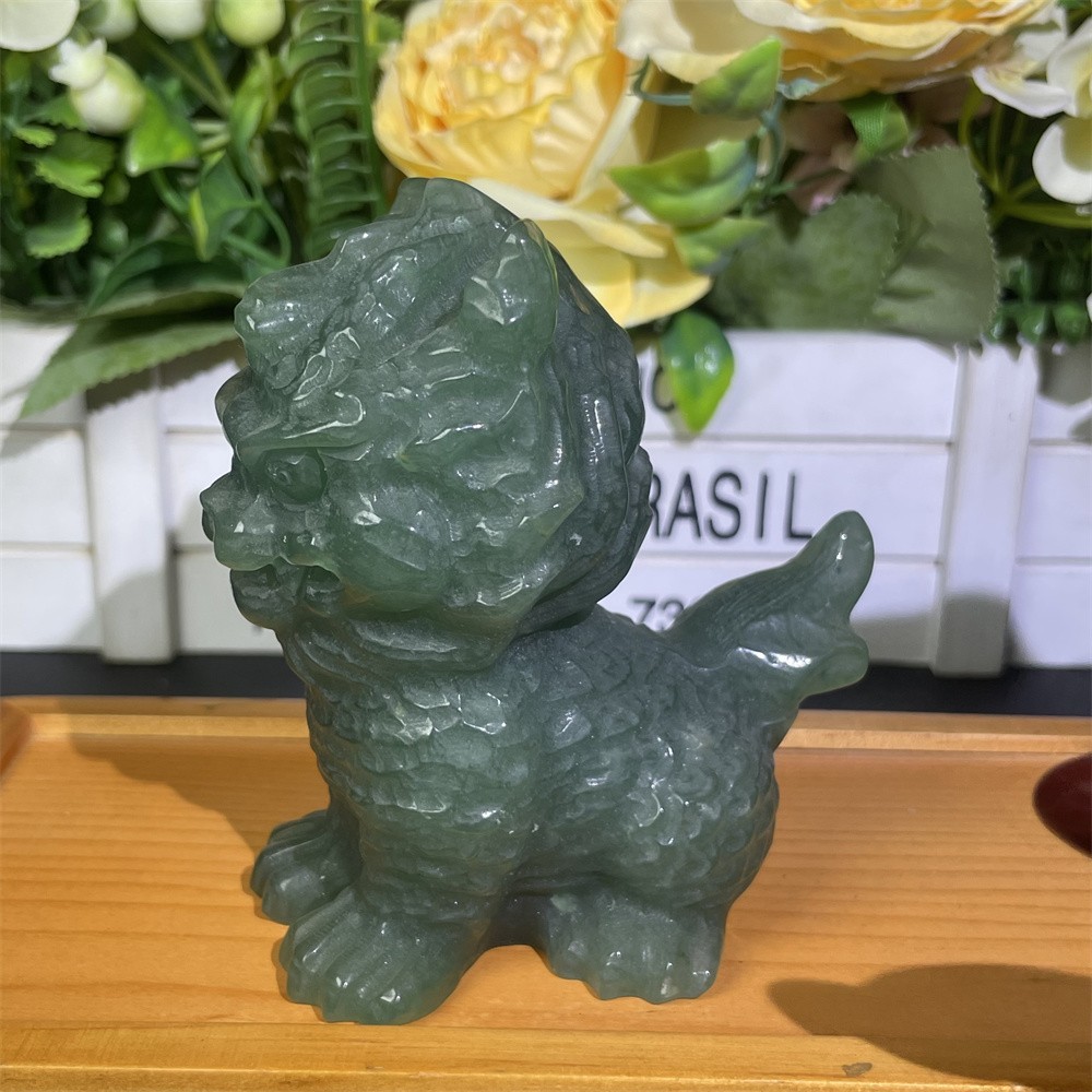 0.8LB 3.7″Natural Green Aventurine Qilin Hand Carved Crystal Mineral Figurine