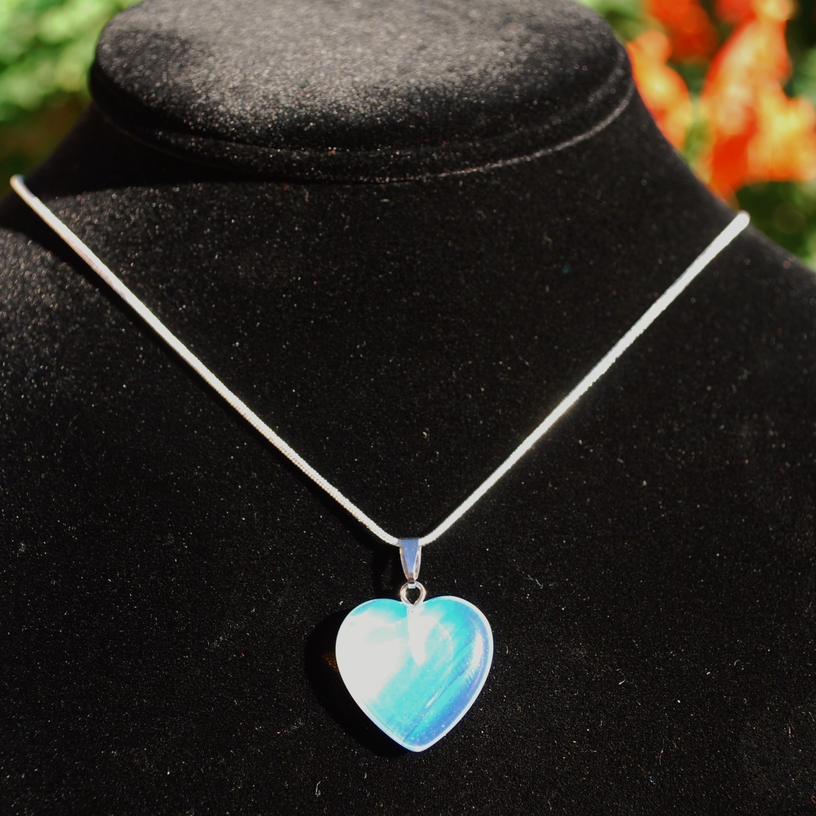 Charged Radiant Opalite Heart Pendant + 20″ Stainless Steel Chain & Charger