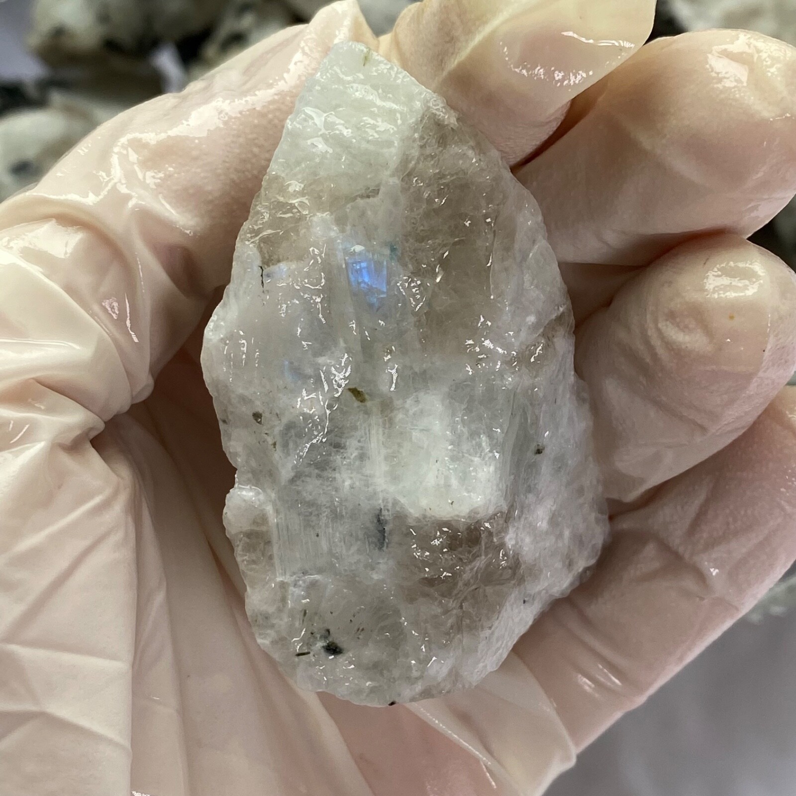 Blue White Moonstone in Quartz Black Mica Raw Natural Rough Crystal Random Pull