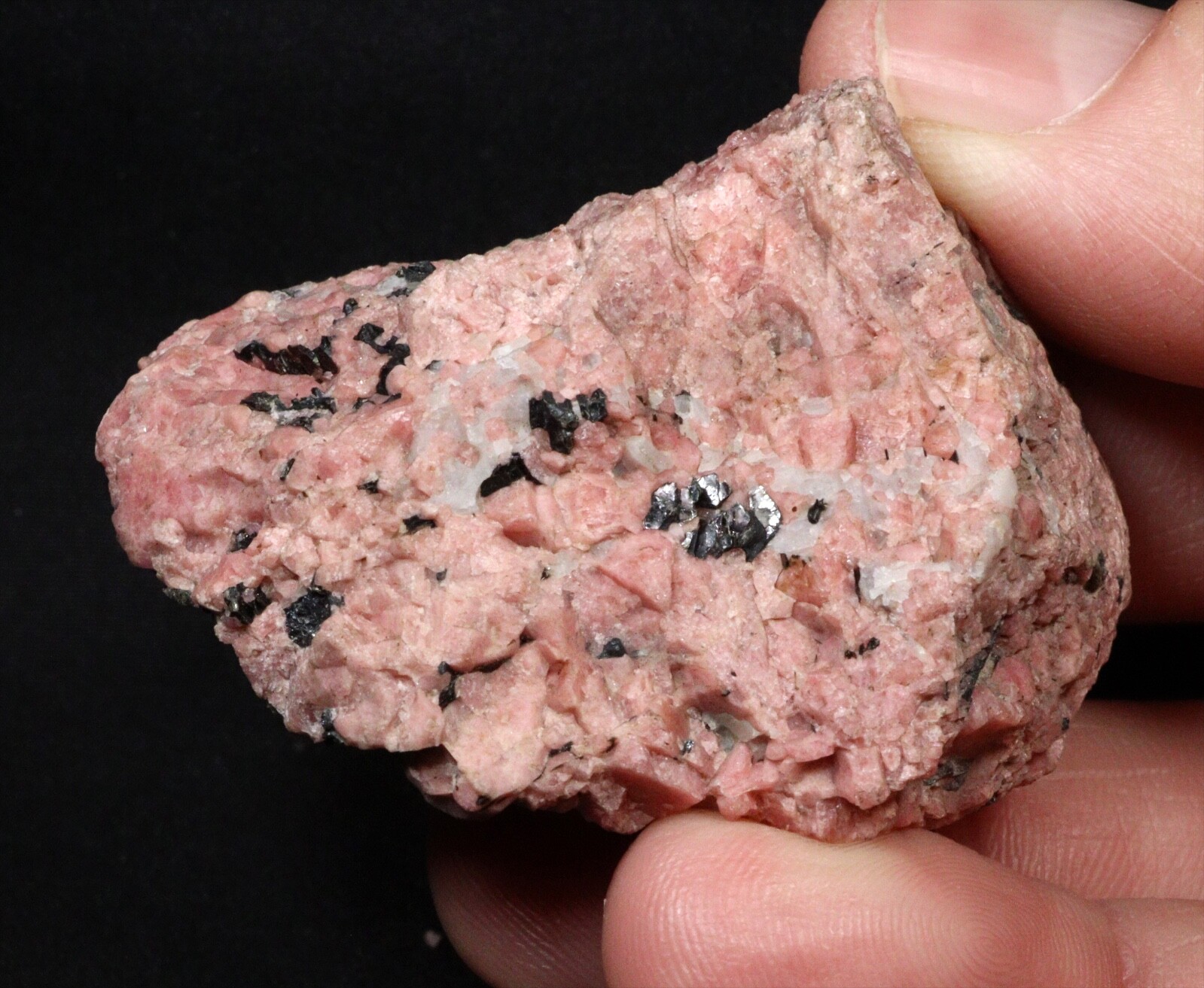 5 cm Rhodonite with Franklinite and Calcite from Franklin, New Jersey