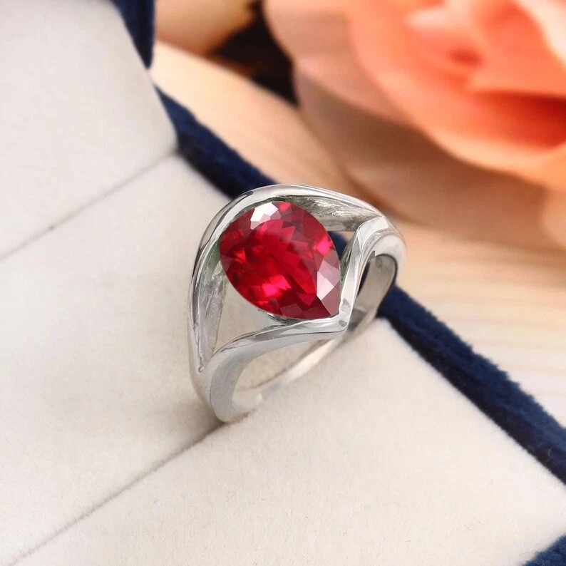 8 Ct Natural Red Ruby Pear Shape Certified Ring In 925 Sterling Silver All Sizes