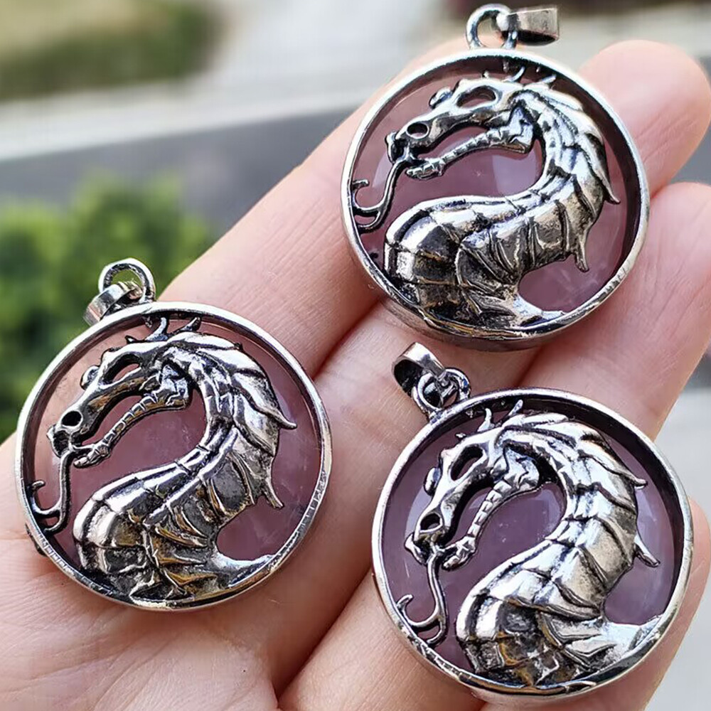 1x Natural Round Crystal Chinese Dragon Pendant Stone Jewelry Healing Reiki Gift