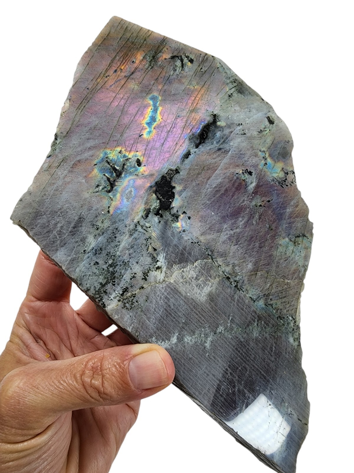 Rainbow Labradorite Polished Face Madagascar 1lb 8oz.