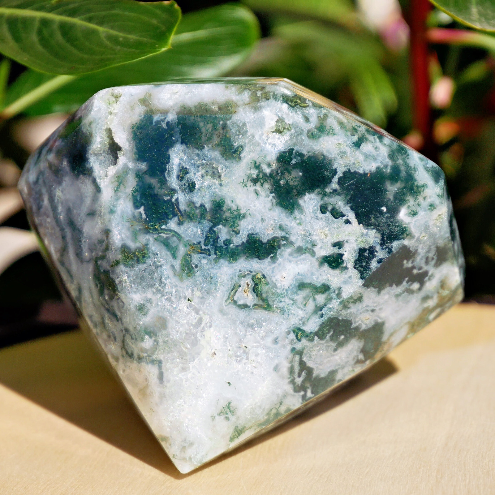 Natural Moss Agate Diamond Shape Crystal Carving 2.8″ Healing Stone Geometric