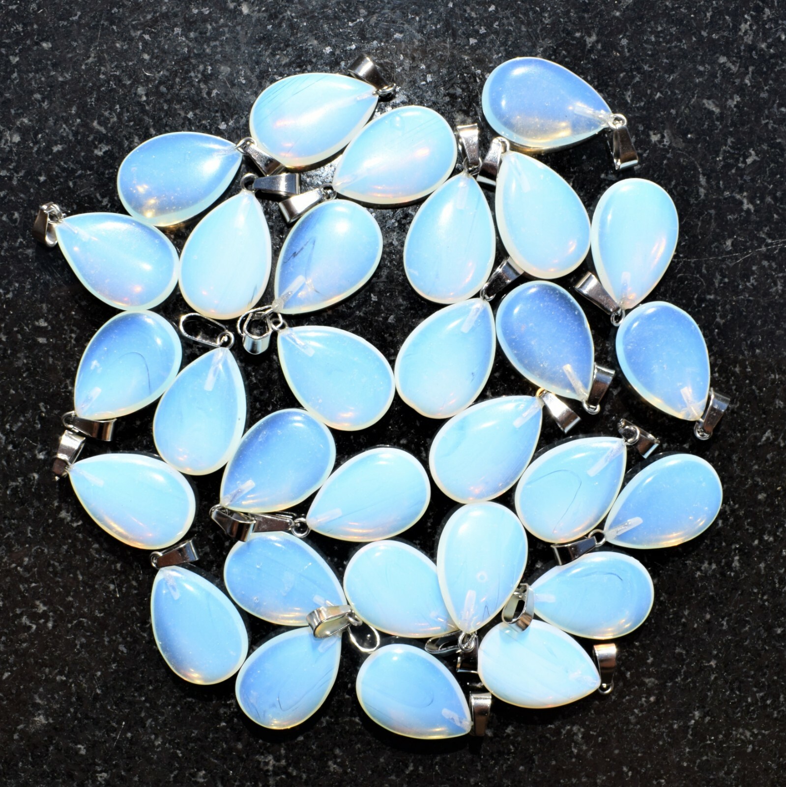 Charged Radiant Opalite Teardrop Pendant + 20″ Stainless Steel Chain + Charger