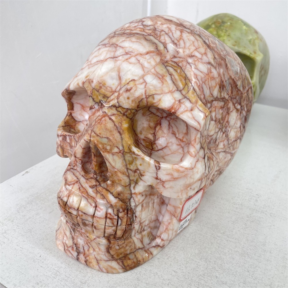 25.5LB 9″ Large Natural A++ Red Net Stone Skull Quartz Energy Statue Home Decor