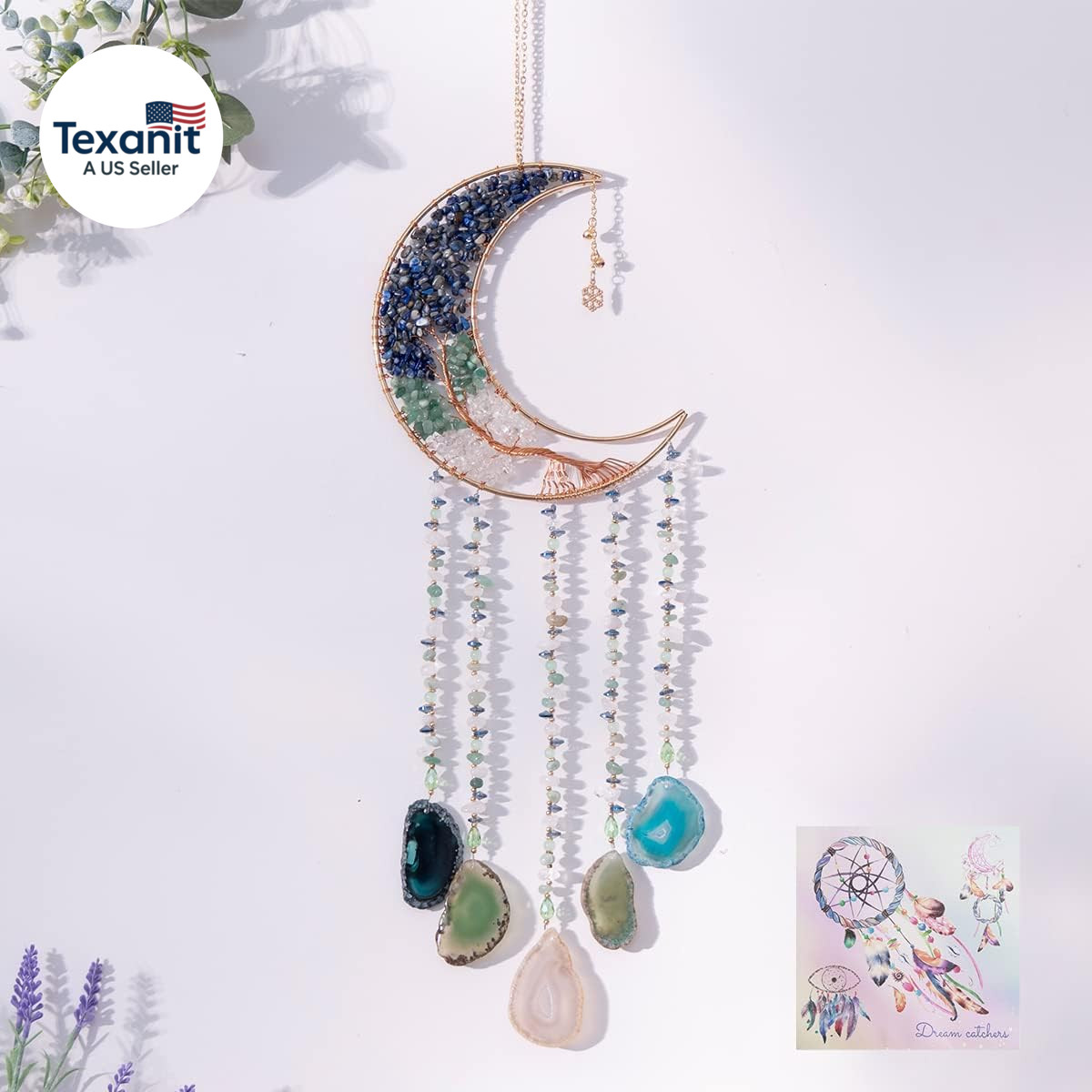 Agate Moon Dream Catcher Crystal Tree Wall Hanging Colorful Decor