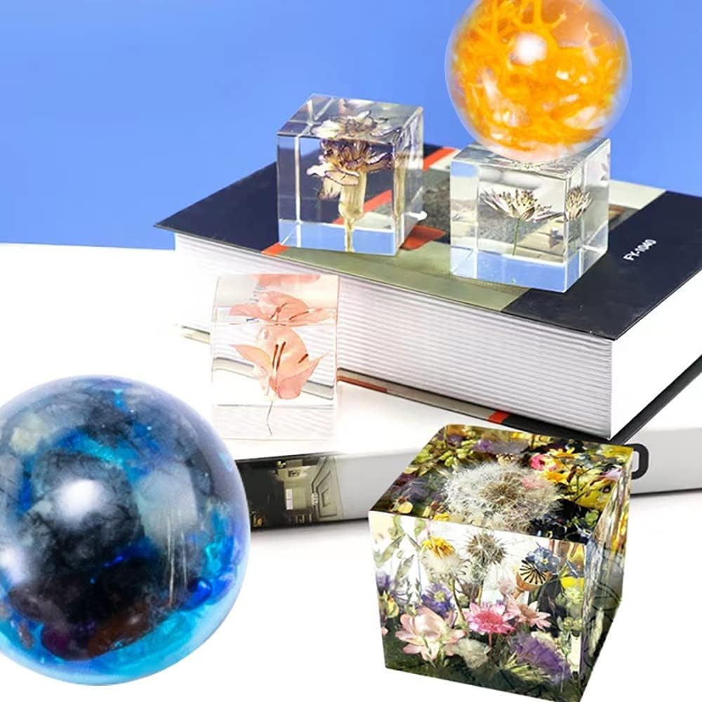 6 Pcs Sphere & Cube Resin Molds – Clear Silicone Epoxy Resin Molds for DIY Seam