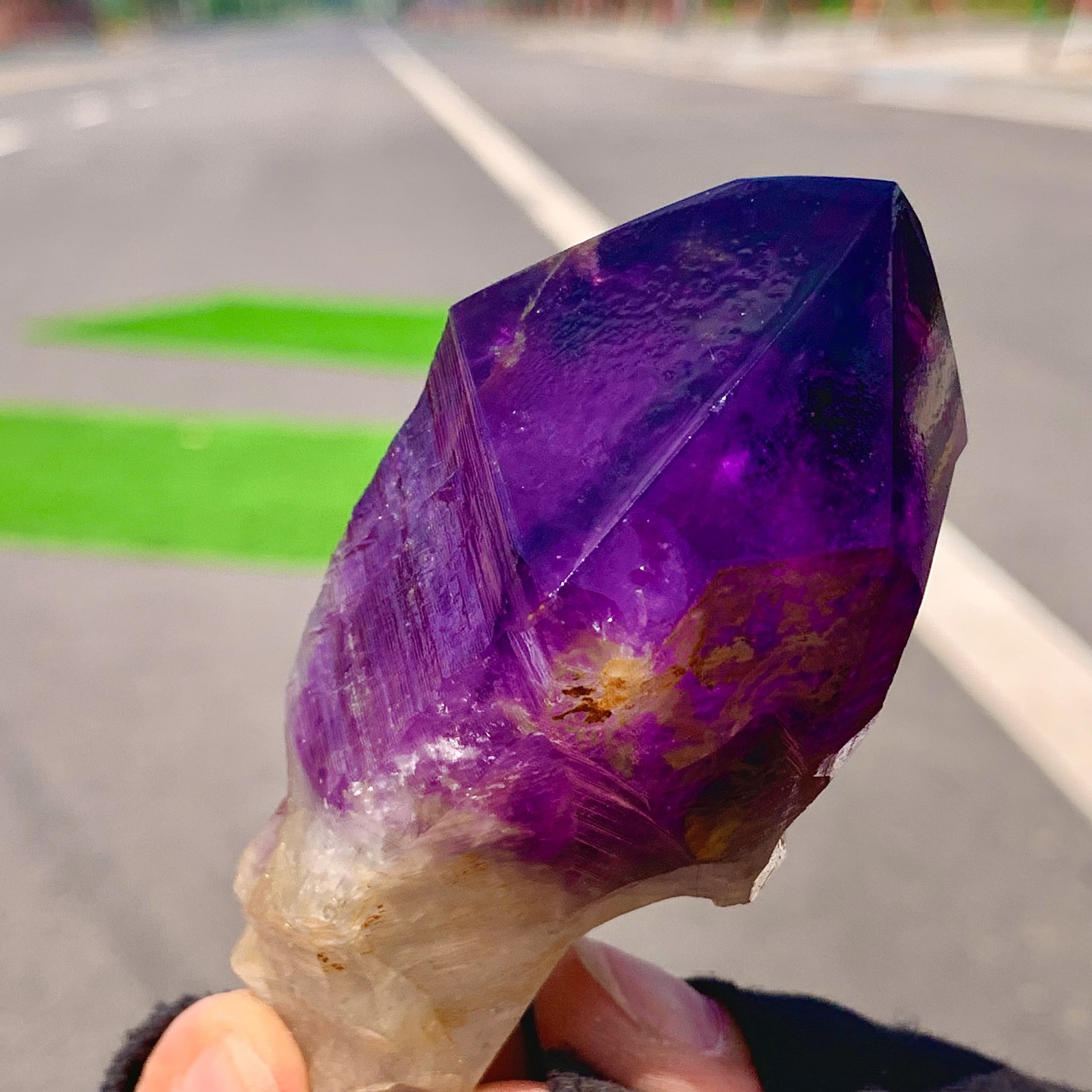 151G Natural Amethyst Quartz Crystal Single-End Terminated Wand Point Healing