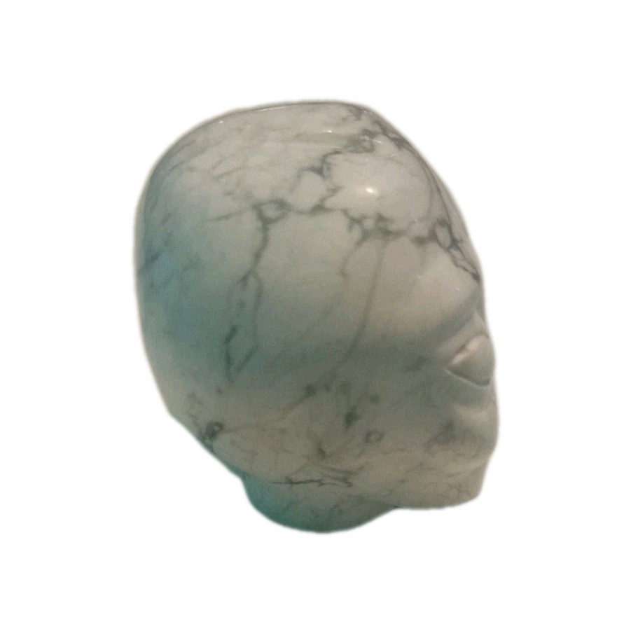 Howlite Carved Alien Skull 1.5″ White & Gray Natural Stone Realistic Look