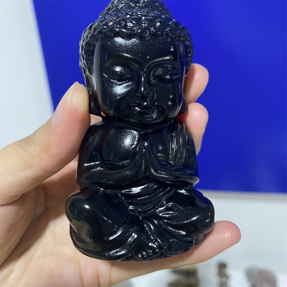 0.3LB 3.1″Natural A+Golden Obsidian Buddha Statue Crystal Reiki Carving Decor