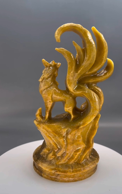 1pc Natural Yellow Jade Quartz Carved Nine-tailed fox skull Crystal Reiki Decor