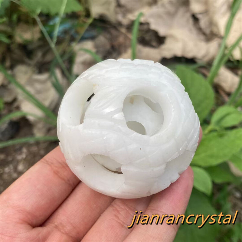 2″ Natural White Jade Exquisite Sphere Carved Quartz Crystal Ball Healing 1pc