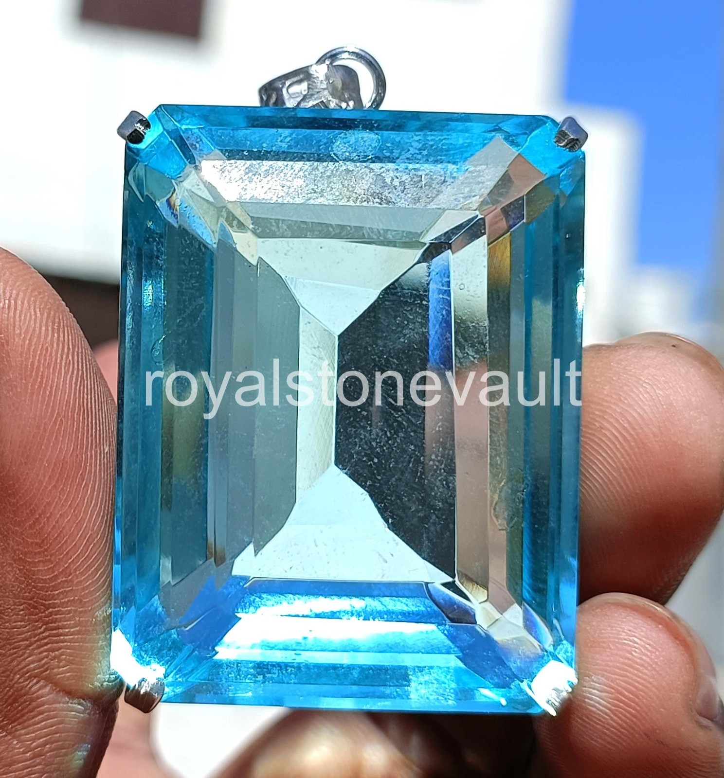 240 Ct Natural Blue Aquamarine Emerald Shape 925 Silver Pendant IGL Gems 6LHD