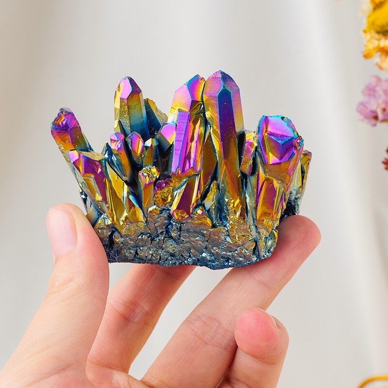 Rainbow Aura Quartz Crystal Healing Chakra Meditation Cluster Chunks Home Decor