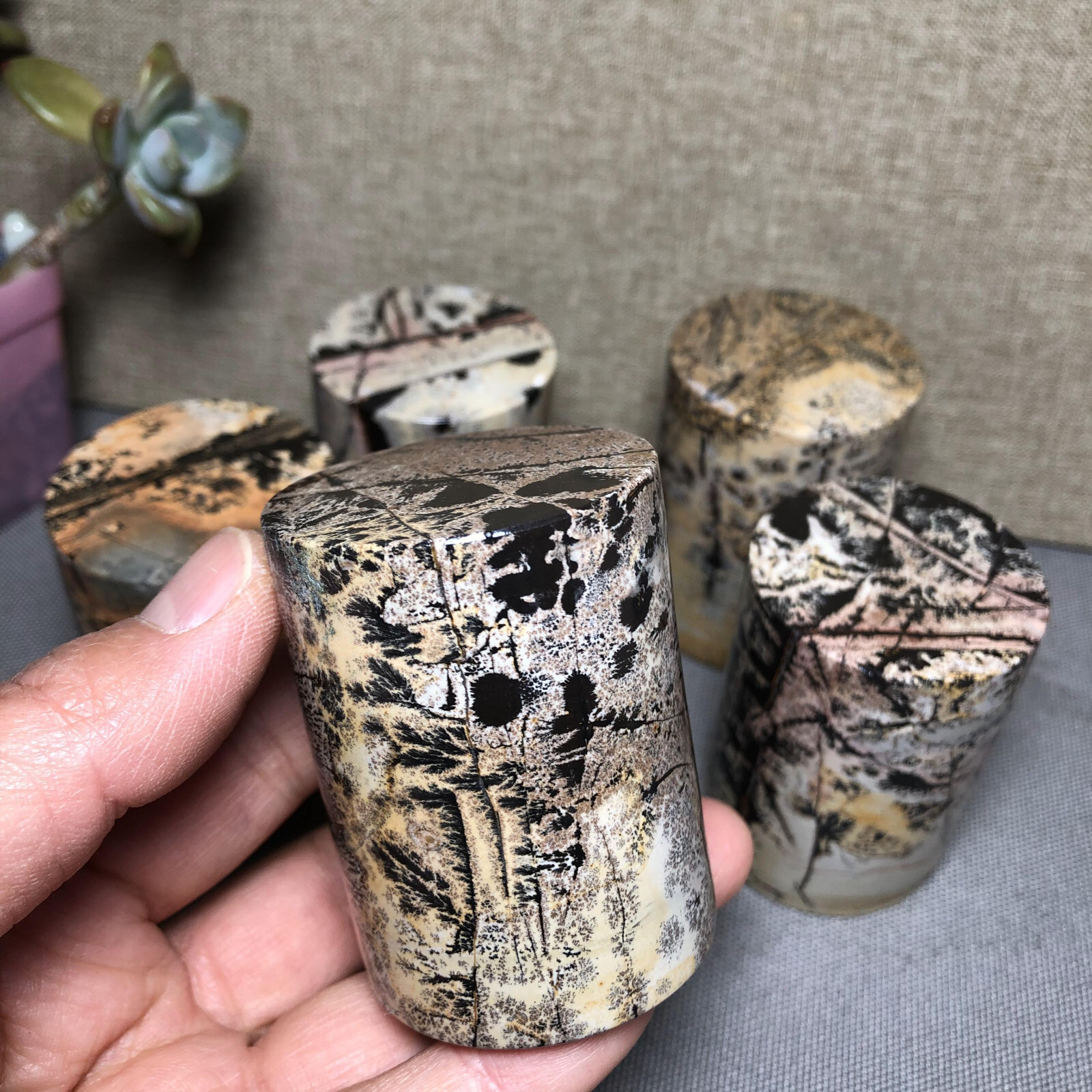 wholesale 5pcs Natural Chinese Painting Stone Quartz Crystal cylinder home decor