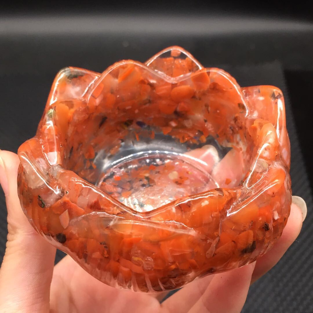 Natural Agate Stone Quartz Crystal Chips Resin-filled Lotus Bowl Healing Decorat