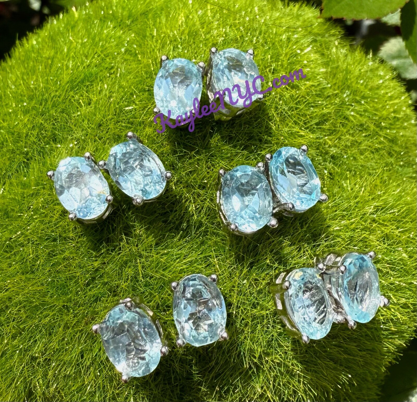 Wholesale Lot 5 Pairs Natural Blue Topaz Sterling Silver 925 Studs 6x8mm
