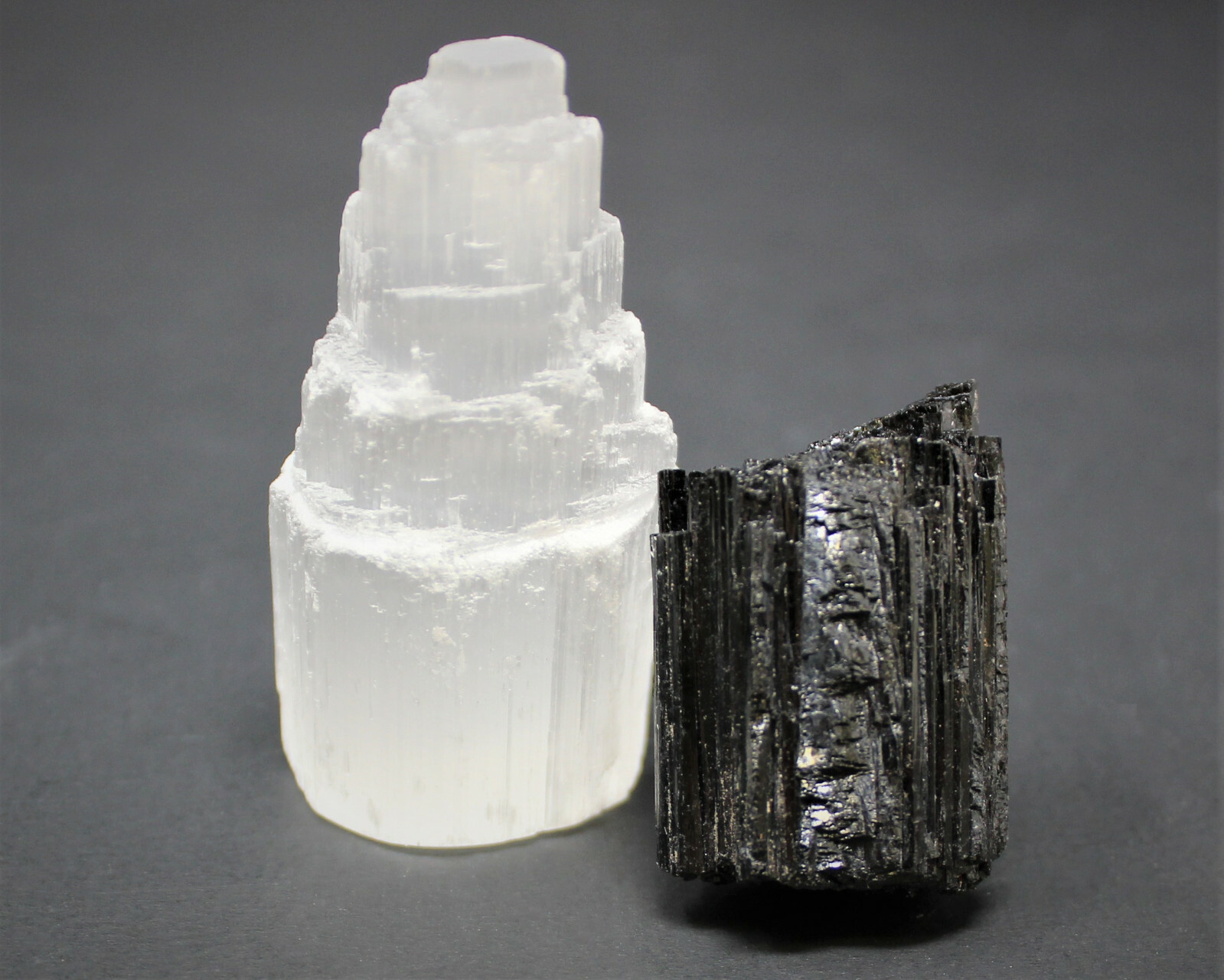1 Selenite Tower & 1 Extra Grade Black Tourmaline Home Protection Kit Reiki