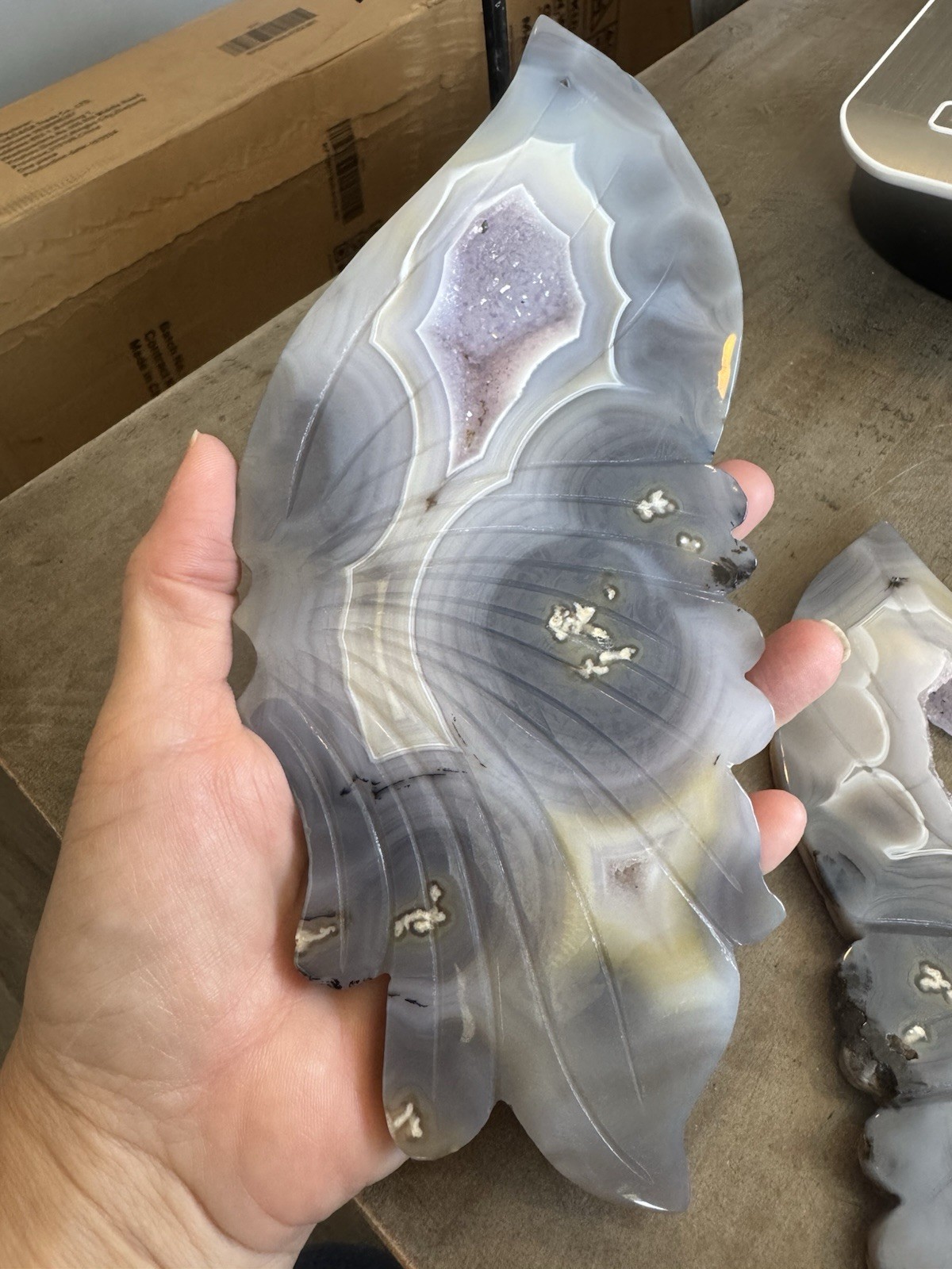 Blue Agate Druzy Butterfly Wings With Stand 1.92 lbs