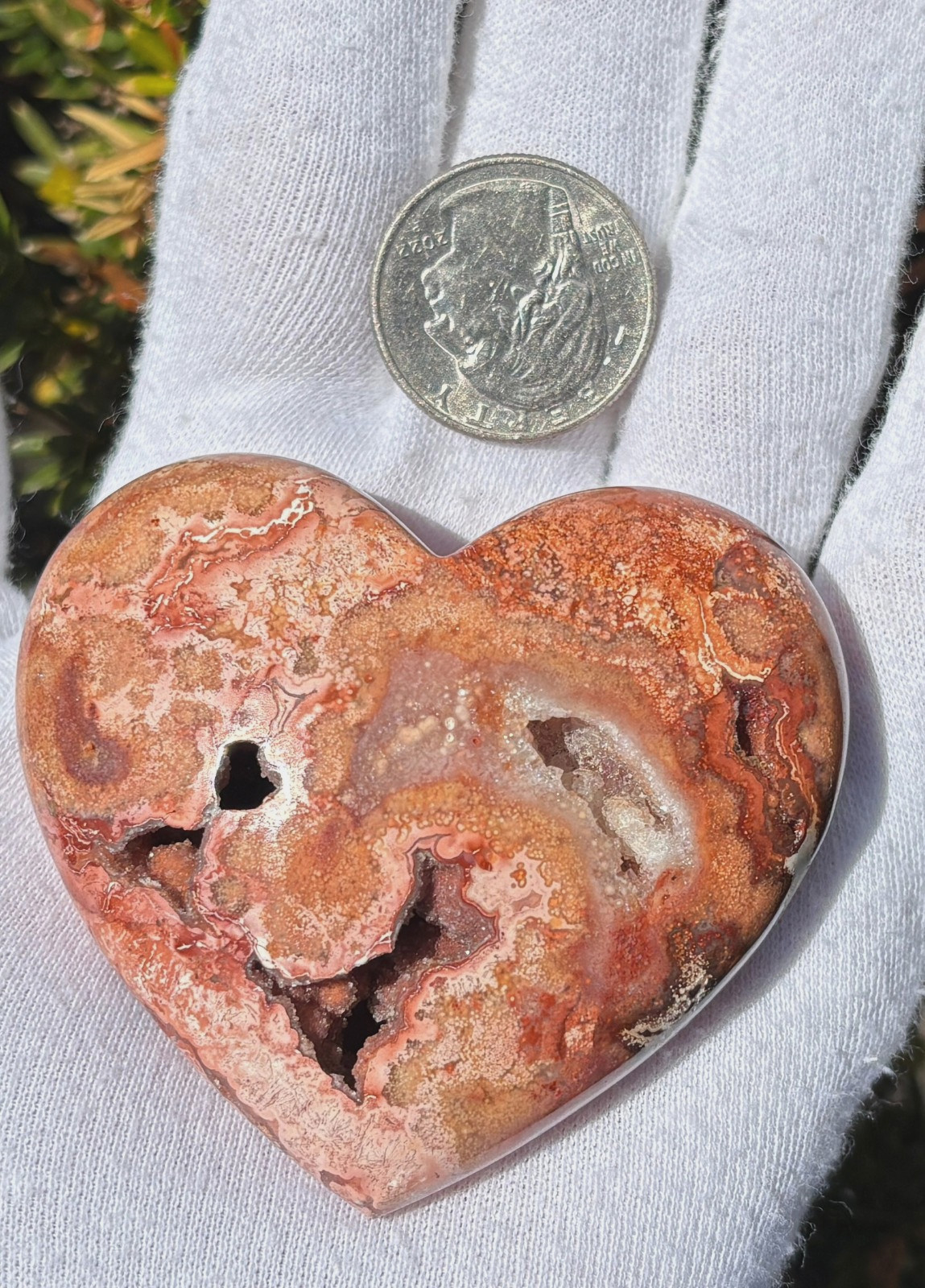 USA SALE 112g 2.6″ RED CRAZY LACE AGATE HEART PALMSTONE PALM STONE DRUZY VUG