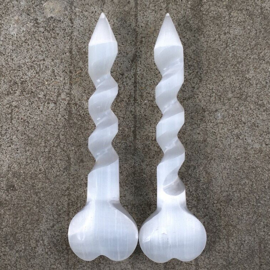 1PC Selenite Heart Spiral Sword Quartz Crystal Mineral Reiki Energy healing 90g+