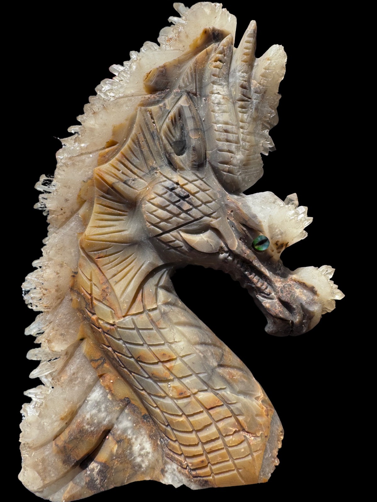Hand Carved Crystal Cluster Dragon Head Sculpture – Prismatic Sovereign of Light