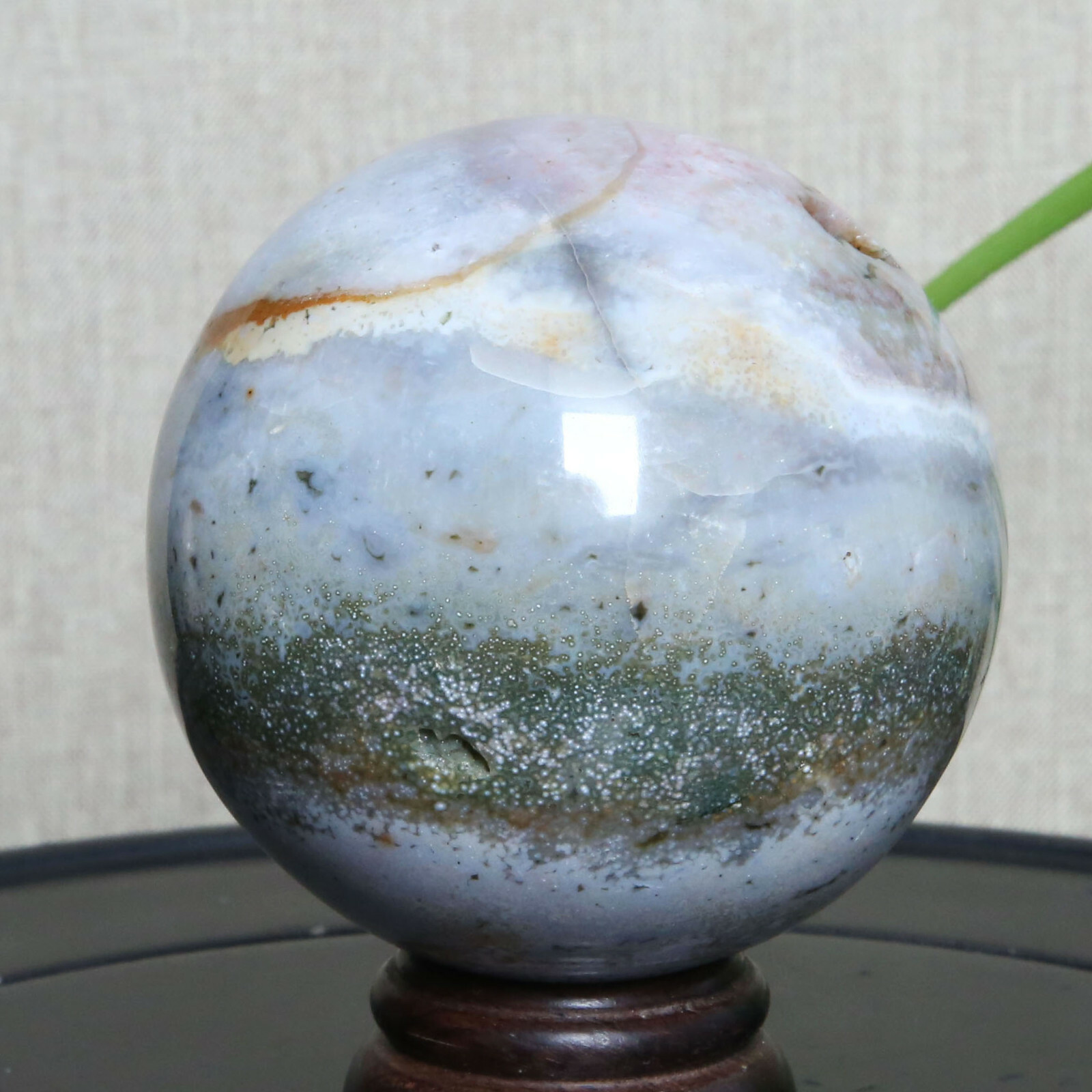 B3594-73mm-542g Amazing natural Ocean Jasper Orbicular Sphere Reiki Crystal Ball