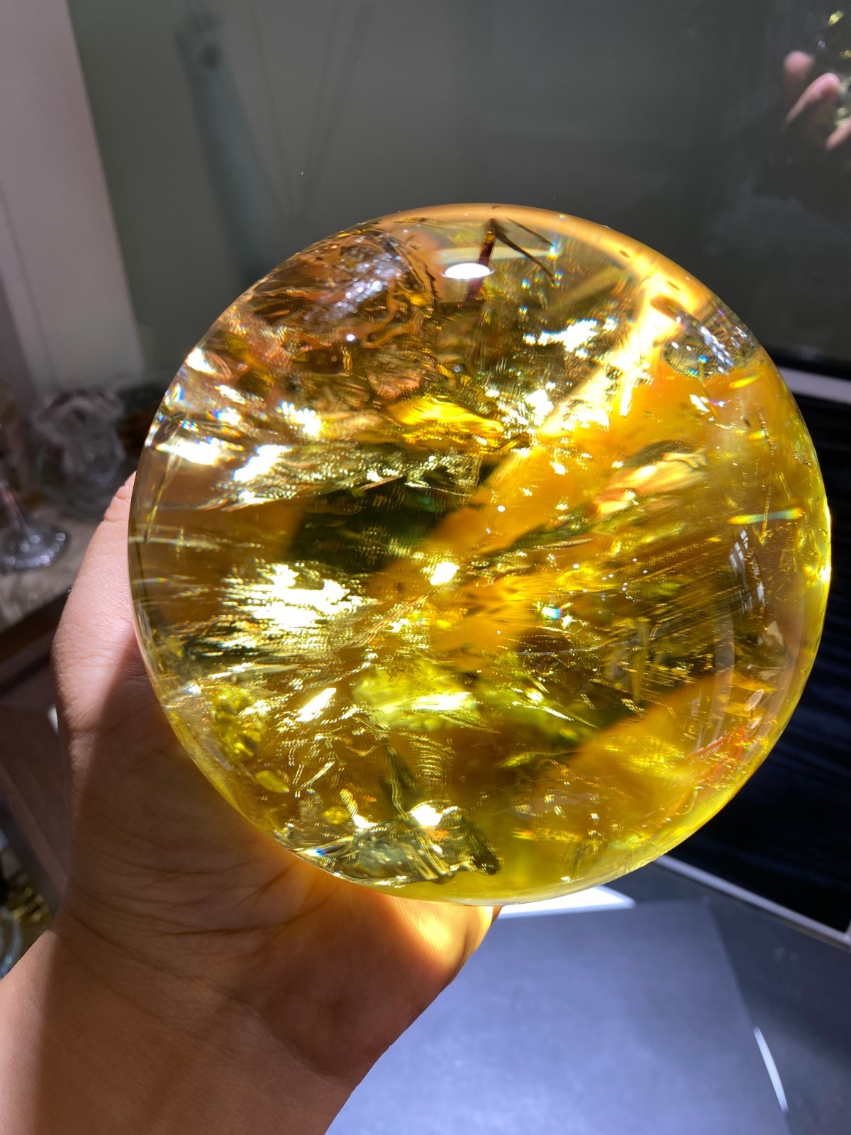 110mm TOP! Natural Rainbow Citrine ball carved Crystal Sphere reiki Heal Decor