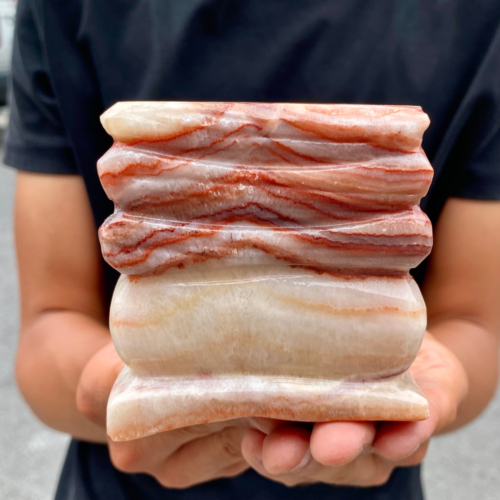 2LB Natural Pork Stone (Bacon Calcite) Slice Feng Shui Home Decor Specimen