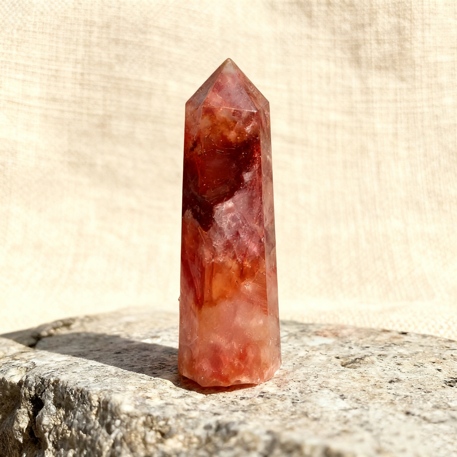 Natural Fire Quartz Tower Points, Crystal Healing Obelisk Wand, Spiritual Gift