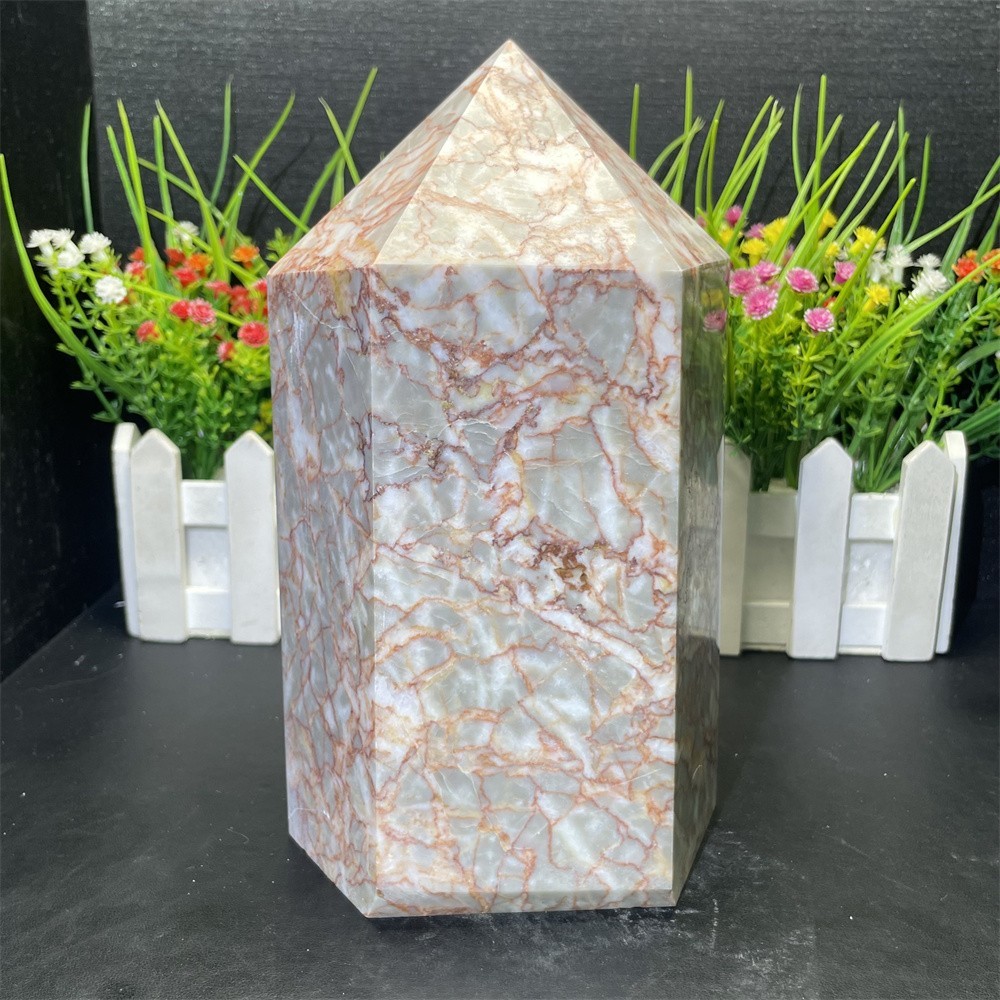 8.7LB 7.8″ Natural Red Net Stone Obelisk Quartz Crystal Healing Reiki Tower
