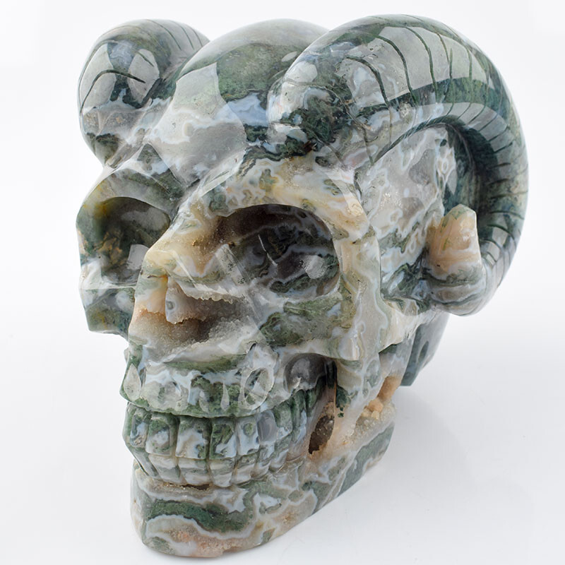 6 in Natural Aquatic AGATE Carved Crystal Skull,Realistic,Crystal Healing