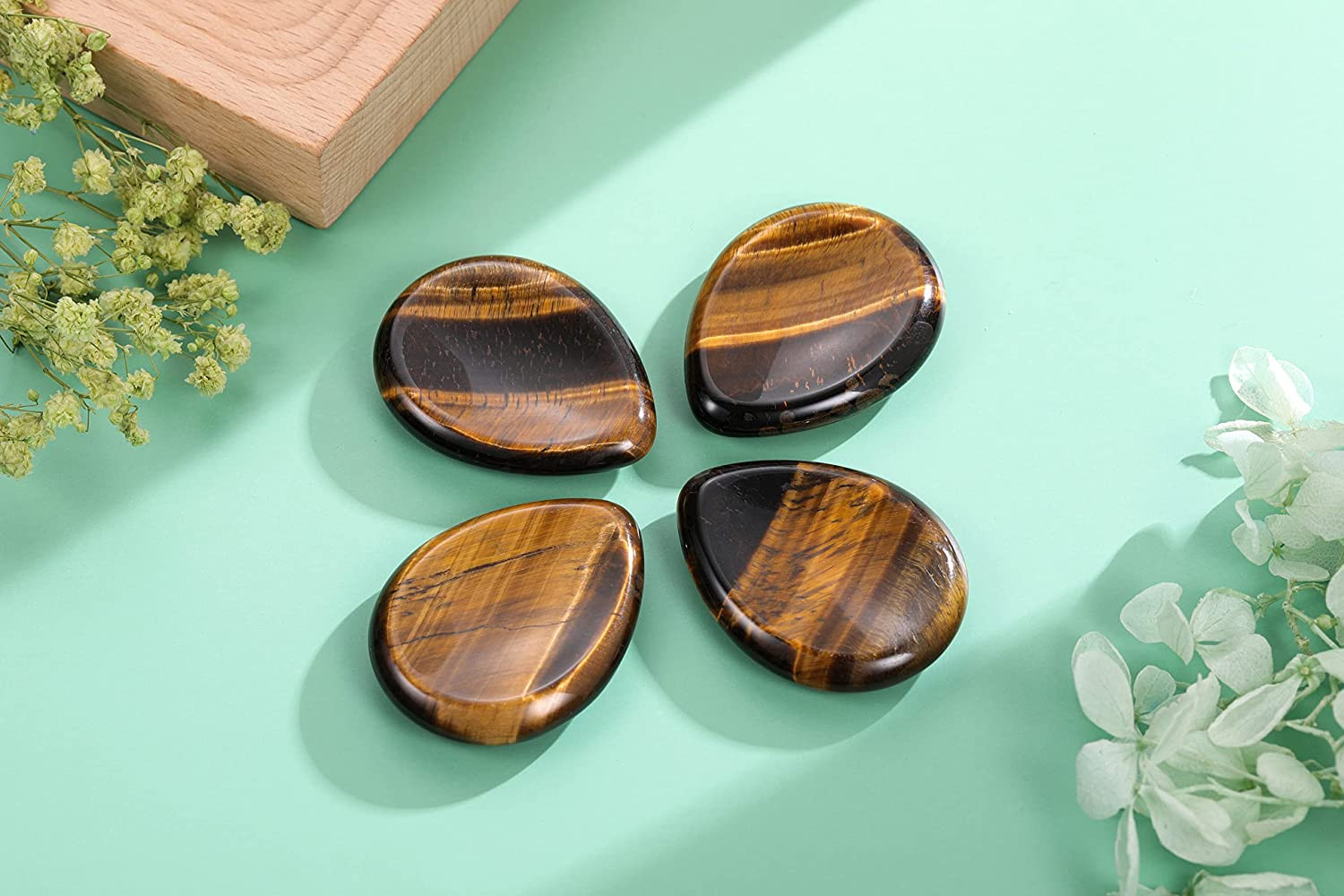 Tiger’S Eye Thumb Worry Stone Healing Crystal Pocket Palm Stone Worry Stones for