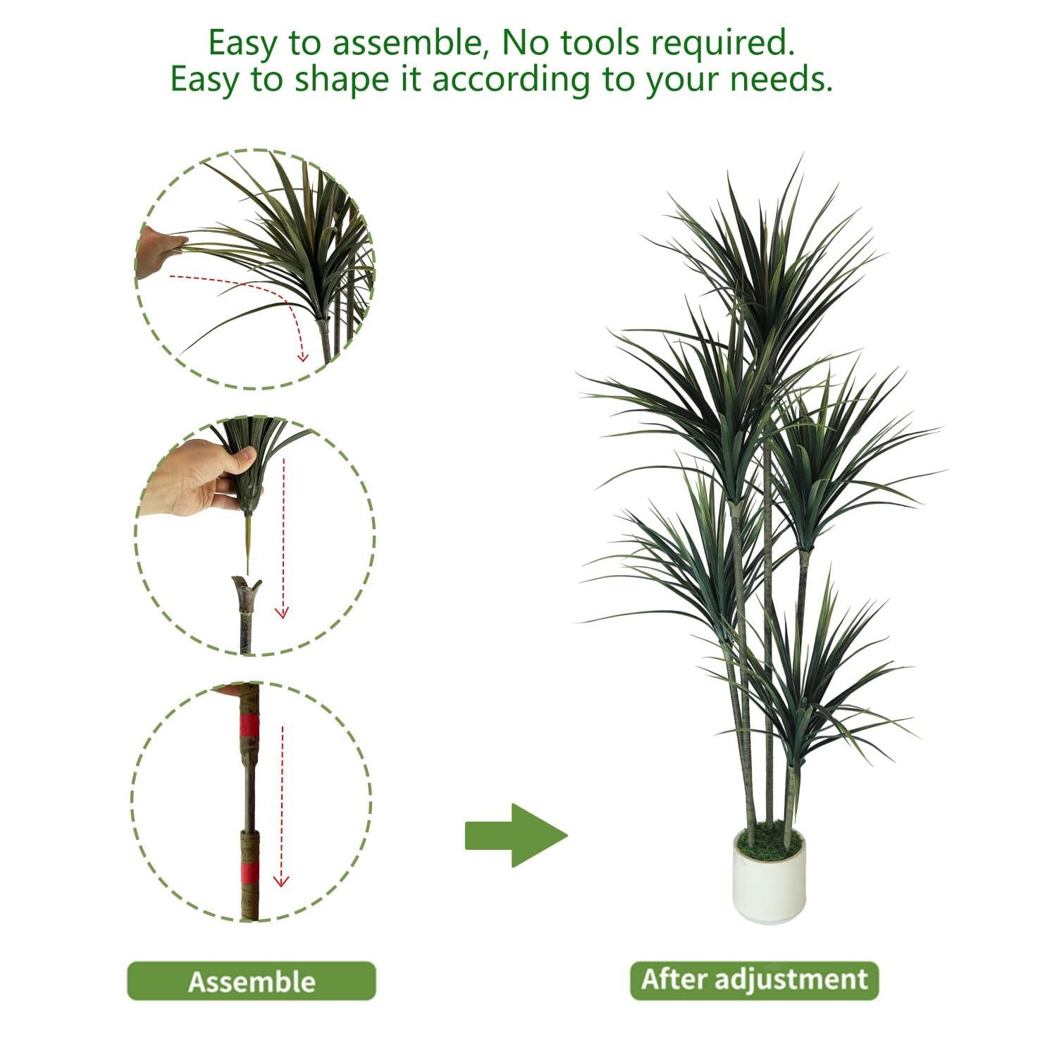 5FT Artificial Dracaena Tree: Realistic Fake Plant with White Planter – Lifel…