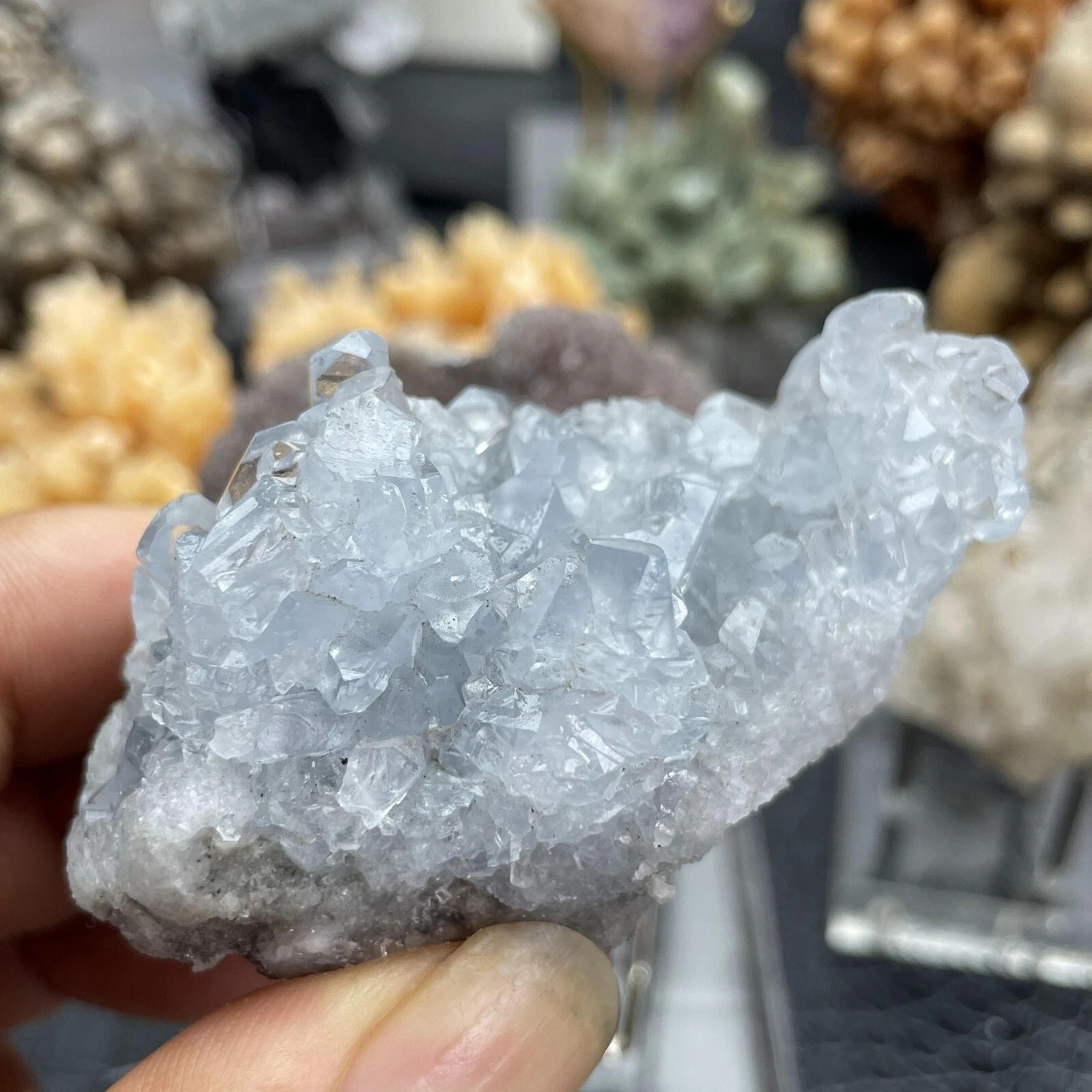 Rare Natural Clear Blue Celestite Crystal cluster Mineral Crystal Specimen 140g