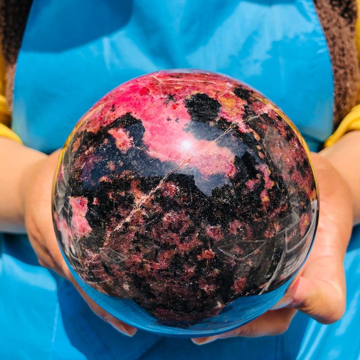 5.85 LB Natural Rhodonite Crystal Sphere Pink Black Healing Gem Stone 4777