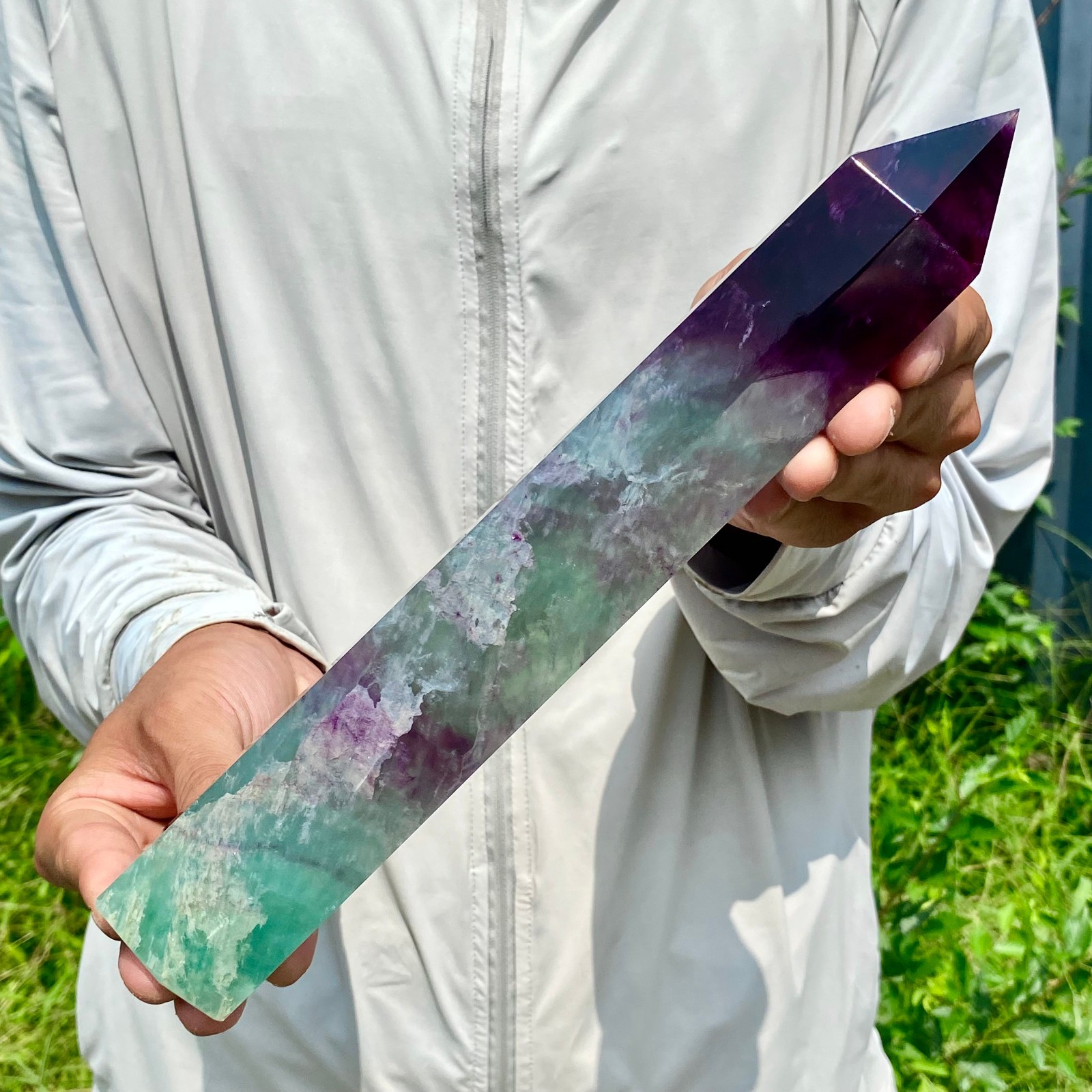 2.44LB Natural Fluorite Crystal Column Magic Wand Obelisk Point Earth Healing