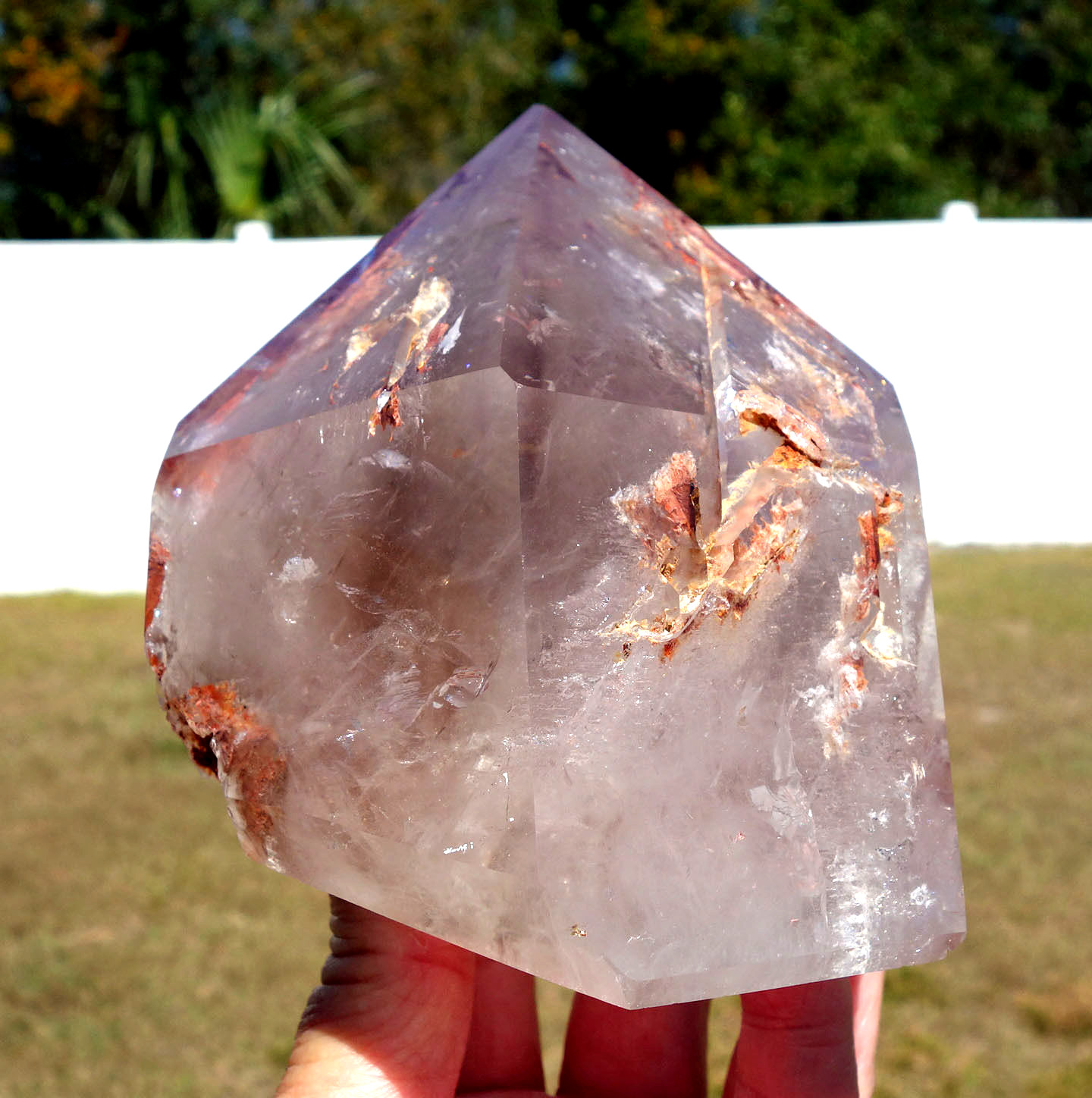 Amethyst Elestial ENHYDRO Water Bubble a RED CLAY Quartz Crystal Point For Sale
