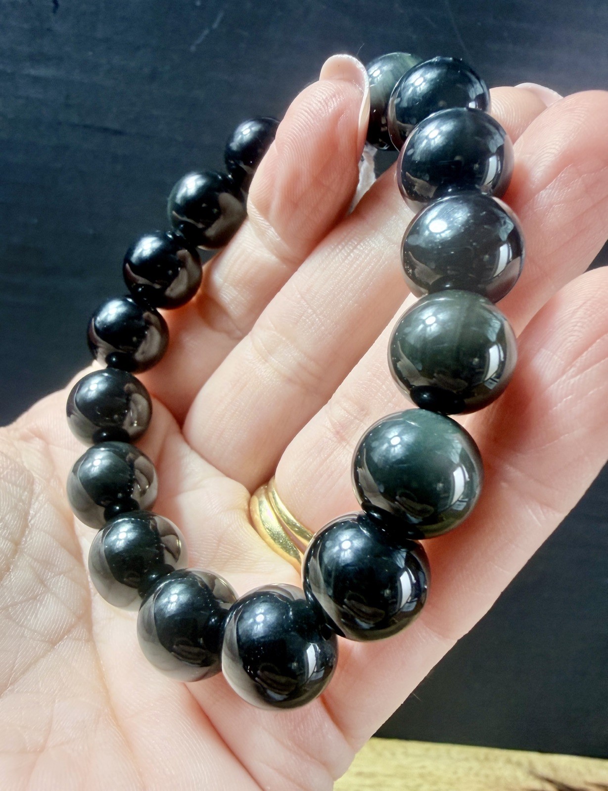 Crystal Rainbow Black Obsidian Bracelet Heal Jewellery Natural Beads 12mm