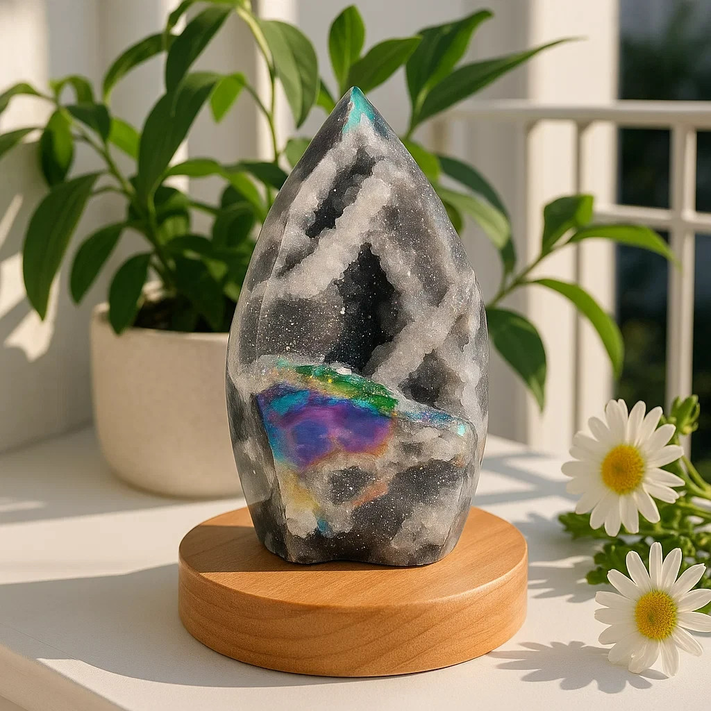 Rainbow Angel Aura Sphalerite Flame Tower Titanium Crystal Healing Specimen Gift