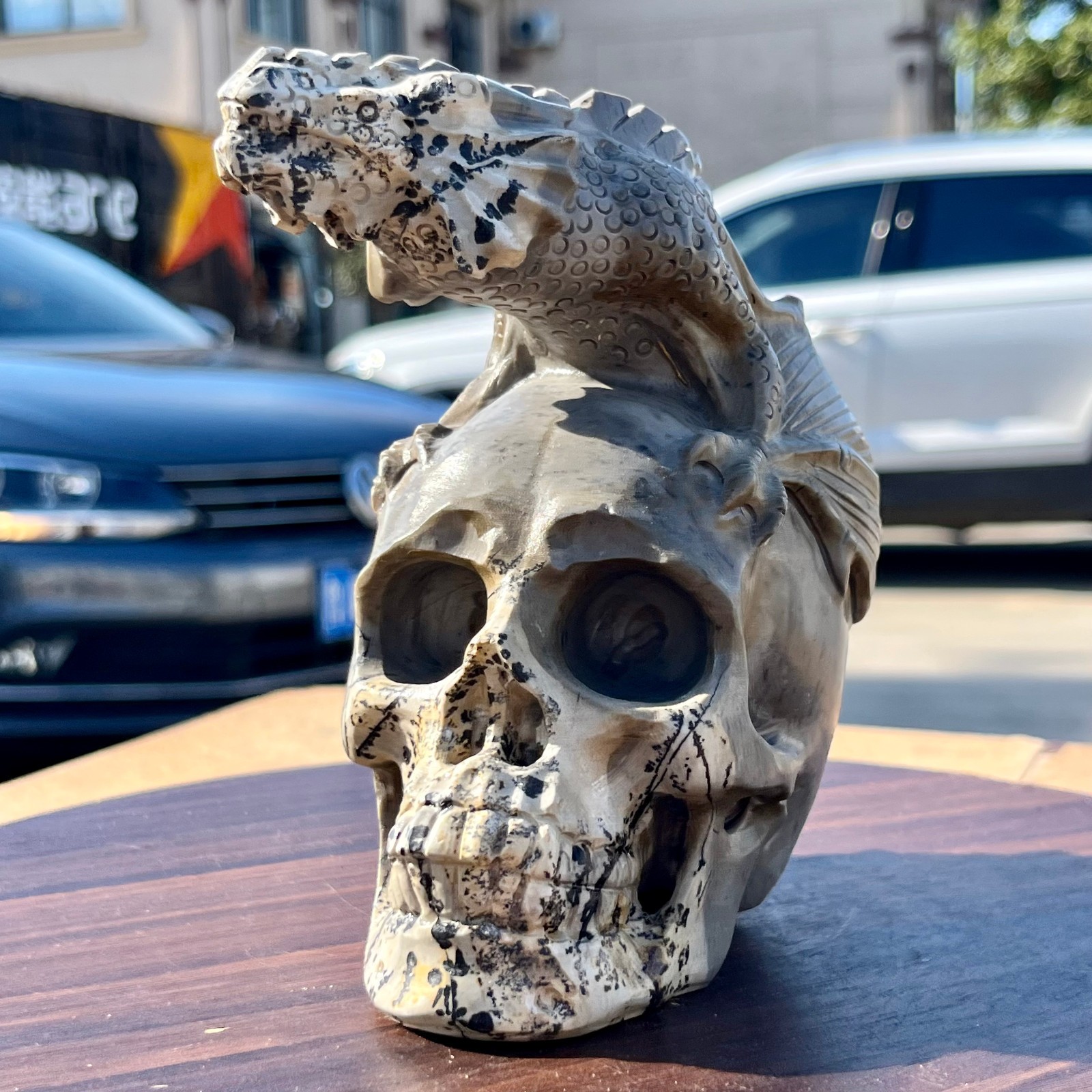 Gothic Crystal Dragon Skull Statue Carved Dark Fantasy Decor Ornament 3.6 lb