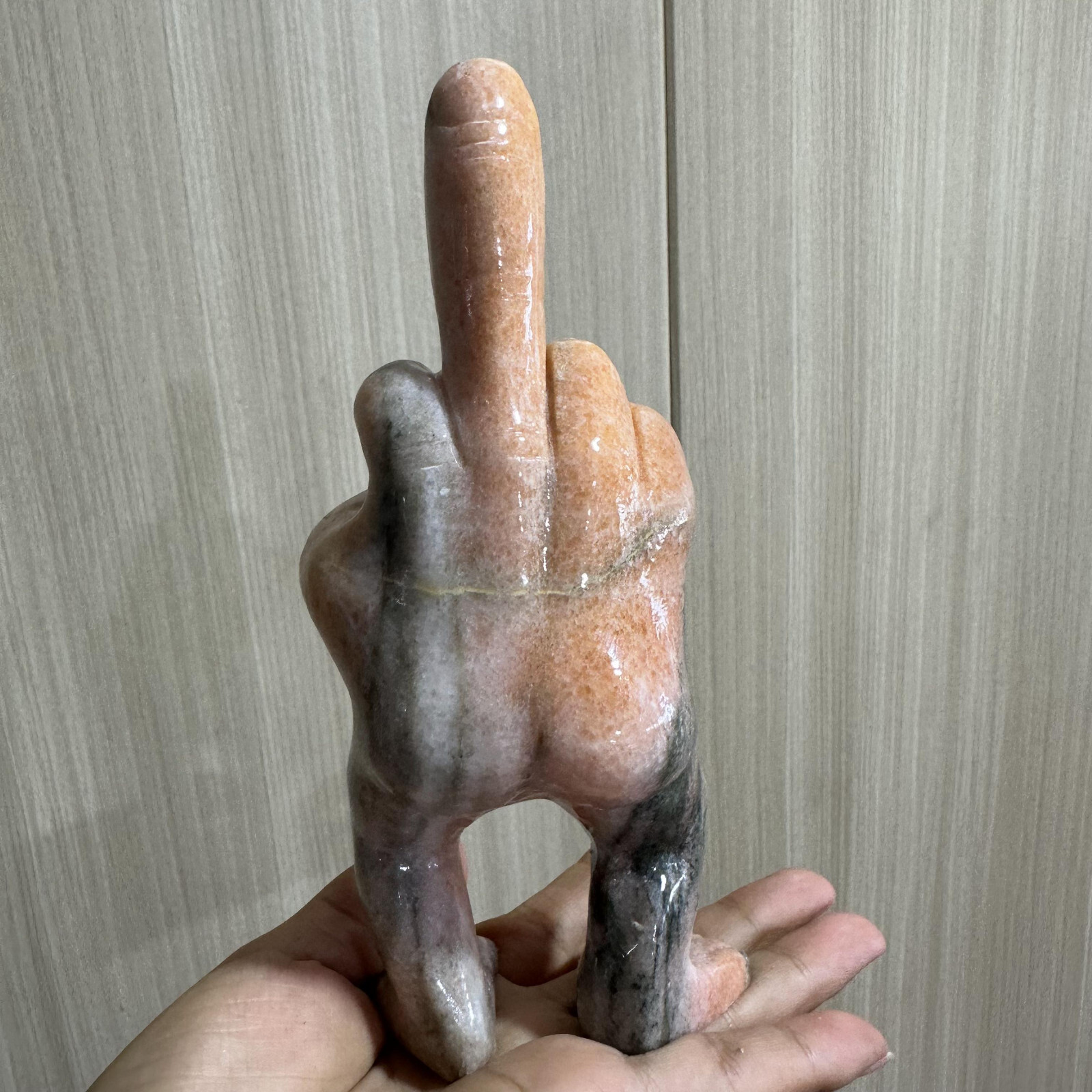 1pc natural sunstone quartz carved middle finger skull crystal healing gift