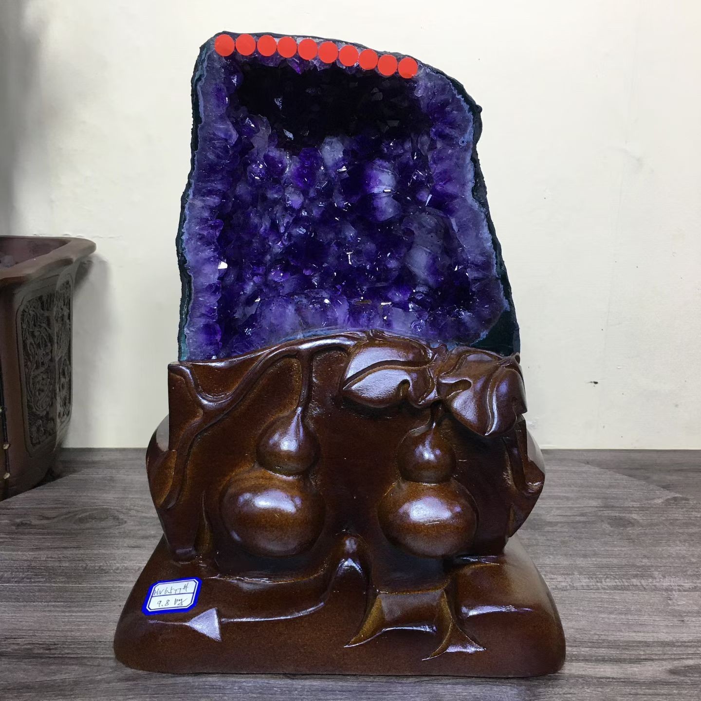 21.56LB Top Natural Amethyst Geode Quartz Crystal Cathedral Healing Decor +Stand