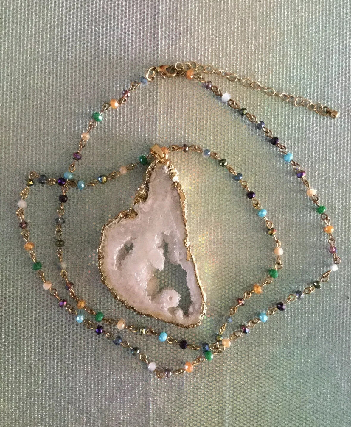 Quartz Rough Clear Gold Crystal Gemstone Pendant Necklace Healing
