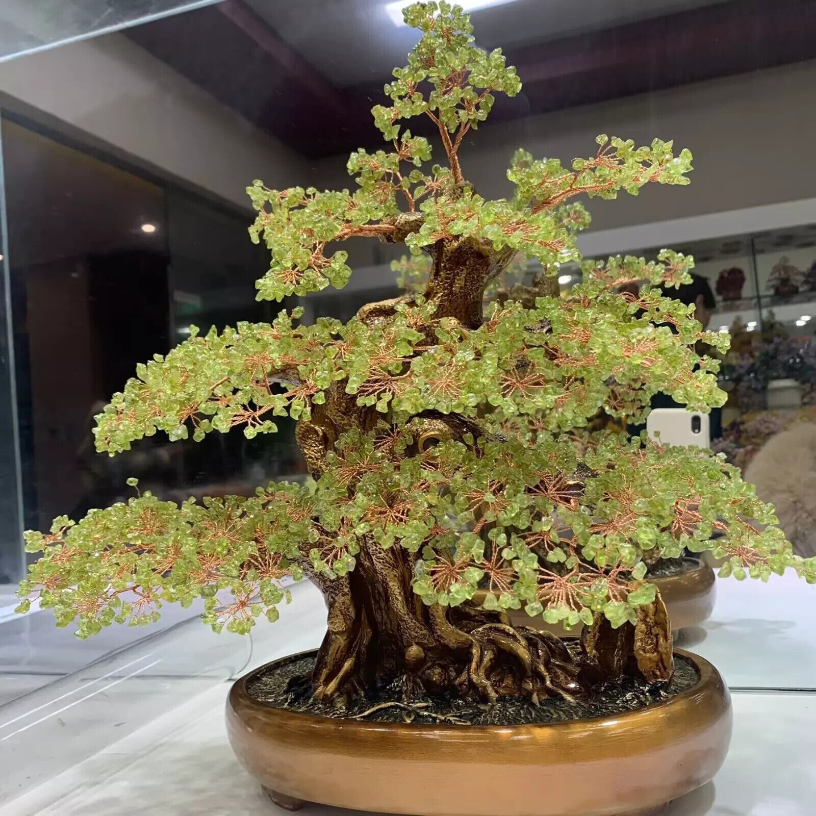 Peridot Quartz Crystal Bonsai Tree Energy Tree Gemstone tree of Life home decor