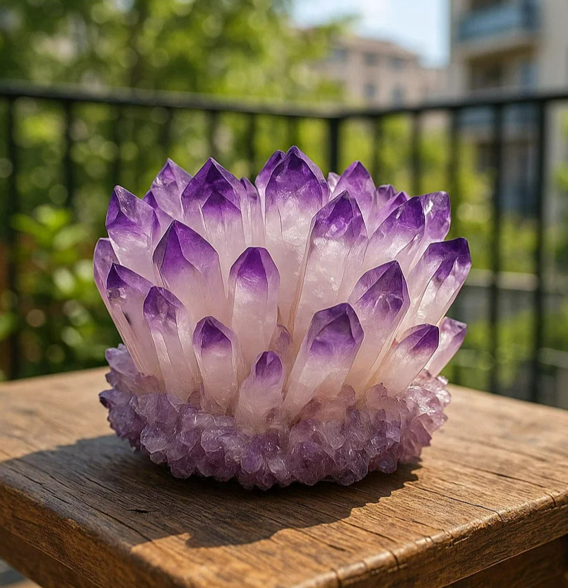 Rare Light Purple Phantom Amethyst Cluster Crystal Geode Specimen Home Decor