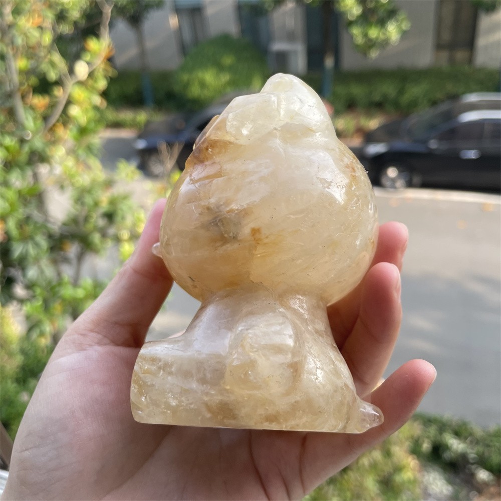 1.4LB 3.7″Natural Golden Healer Kiity Cat Statue Crystal Reiki Carving Decor