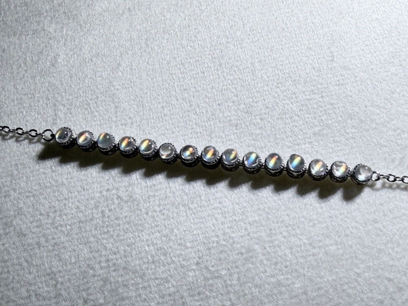 Natural Glassy Quality Madagascar Rainbow Moonstone S925 Adjustable Bracelet