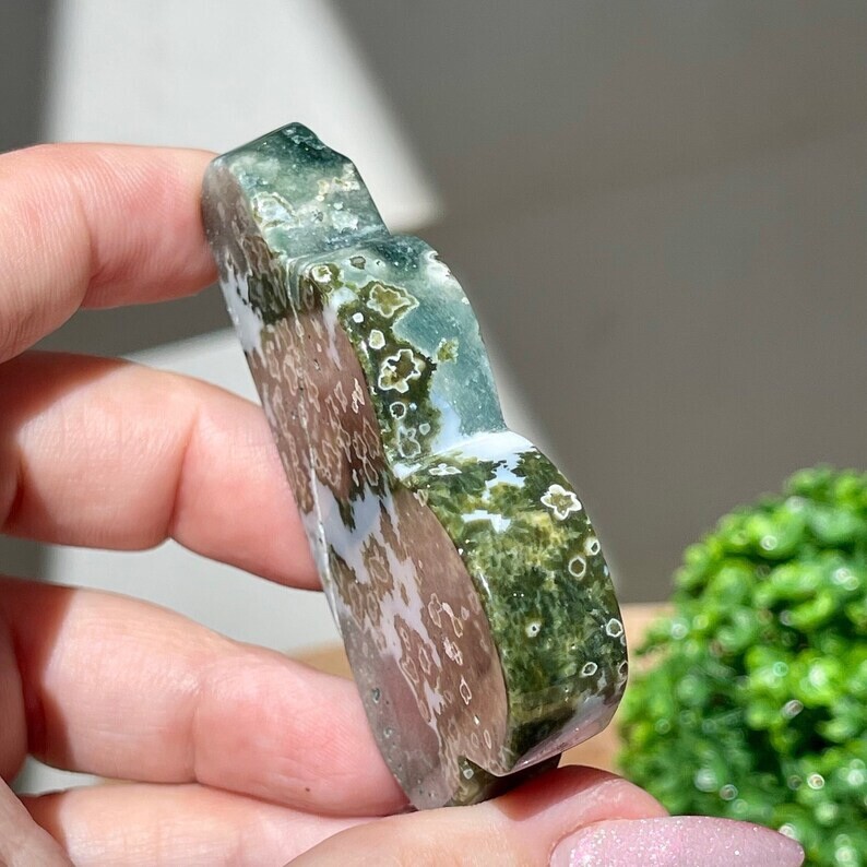 7th Vein Ocean Jasper Cloud Carved Slab with Green Quartz #18 Bubble Jasper